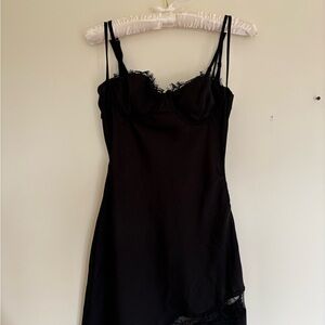 Meshki Elegant Black Lace Trim Slip Dress